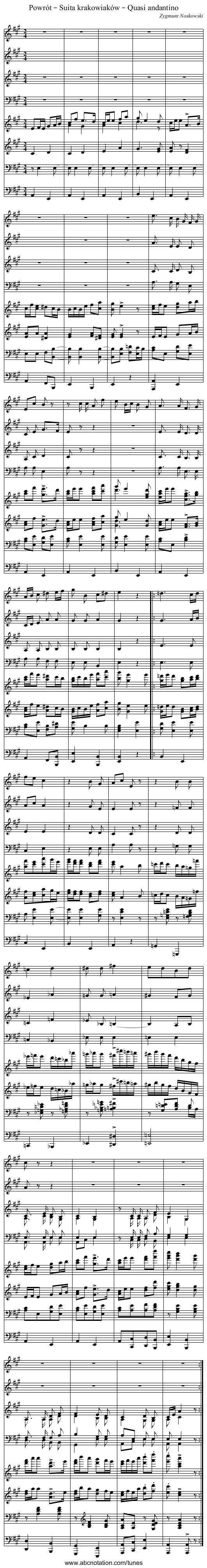 Powrót – Suita krakowiaków – Quasi andantino - staff notation