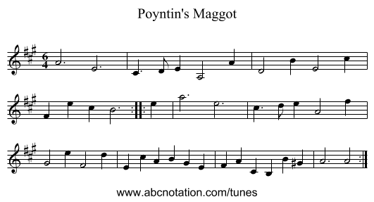Poyntin's Maggot - staff notation