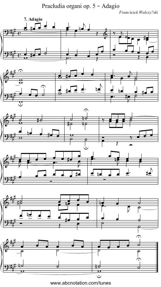 Praeludia organi op. 5 – Adagio - staff notation