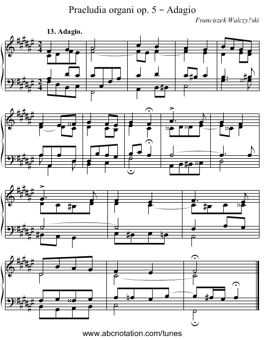 Praeludia organi op. 5 – Adagio - staff notation