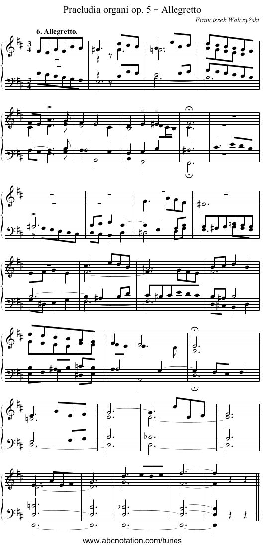 Praeludia organi op. 5 – Allegretto - staff notation