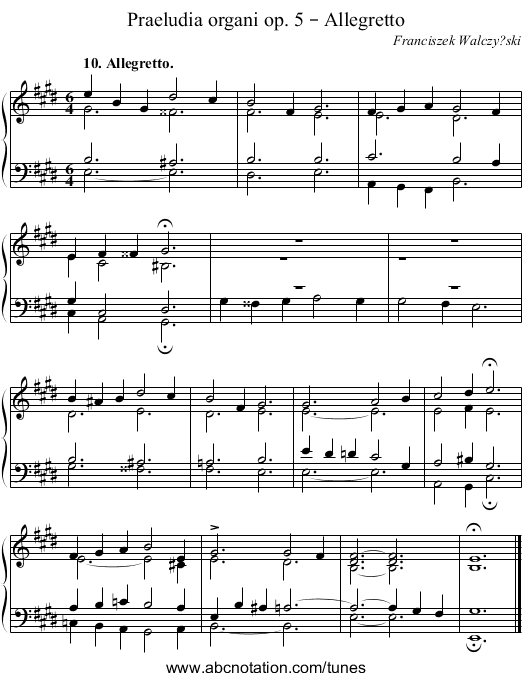 Praeludia organi op. 5 – Allegretto - staff notation