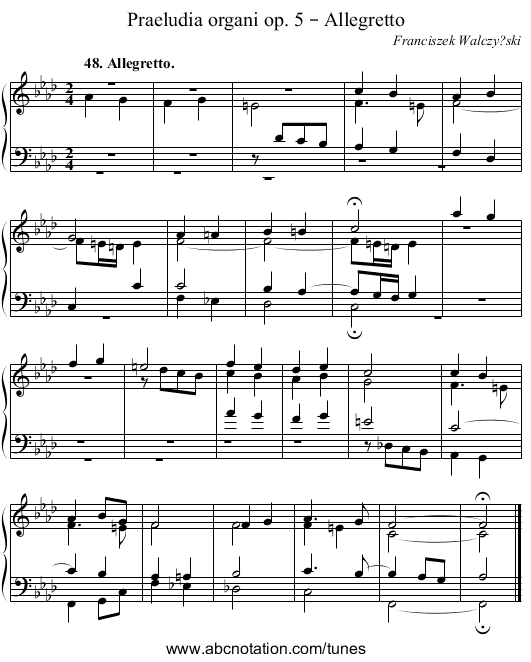 Praeludia organi op. 5 – Allegretto - staff notation
