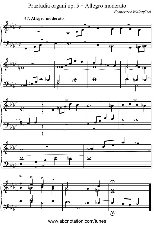 Praeludia organi op. 5 – Allegro moderato - staff notation