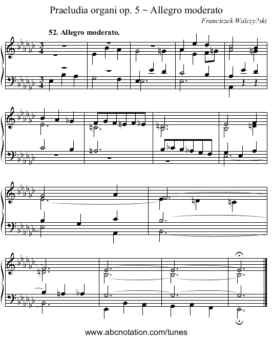 Praeludia organi op. 5 – Allegro moderato - staff notation
