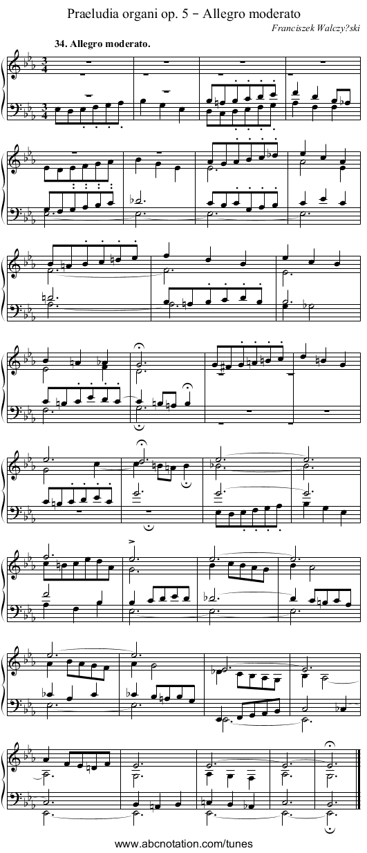 Praeludia organi op. 5 – Allegro moderato - staff notation