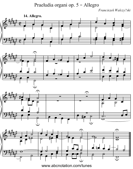 Praeludia organi op. 5 – Allegro - staff notation