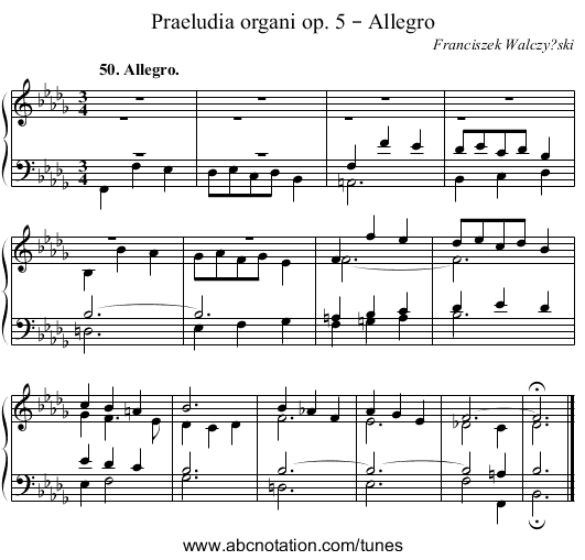 Praeludia organi op. 5 – Allegro - staff notation