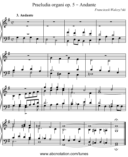 Praeludia organi op. 5 – Andante - staff notation