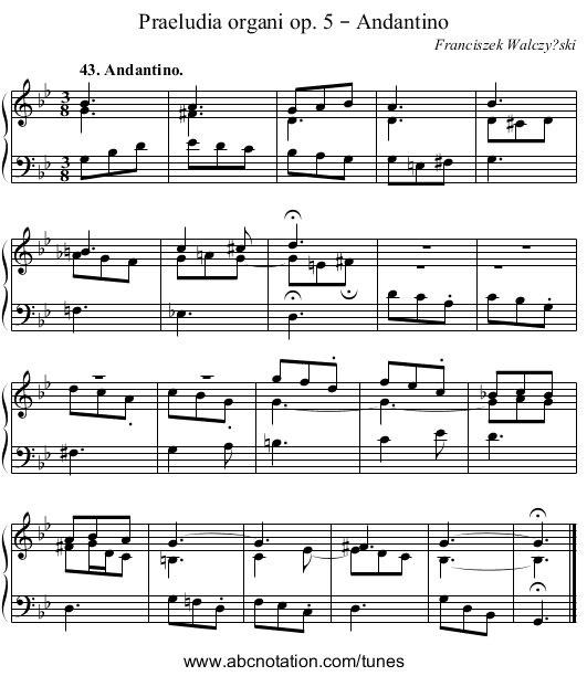 Praeludia organi op. 5 – Andantino - staff notation