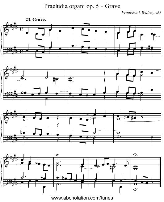 Praeludia organi op. 5 – Grave - staff notation