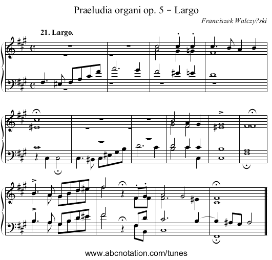 Praeludia organi op. 5 – Largo - staff notation