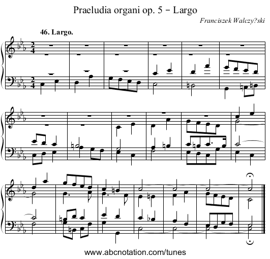 Praeludia organi op. 5 – Largo - staff notation