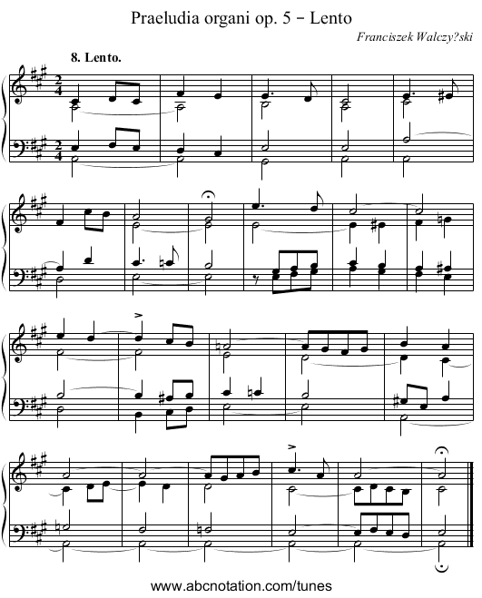 Praeludia organi op. 5 – Lento - staff notation