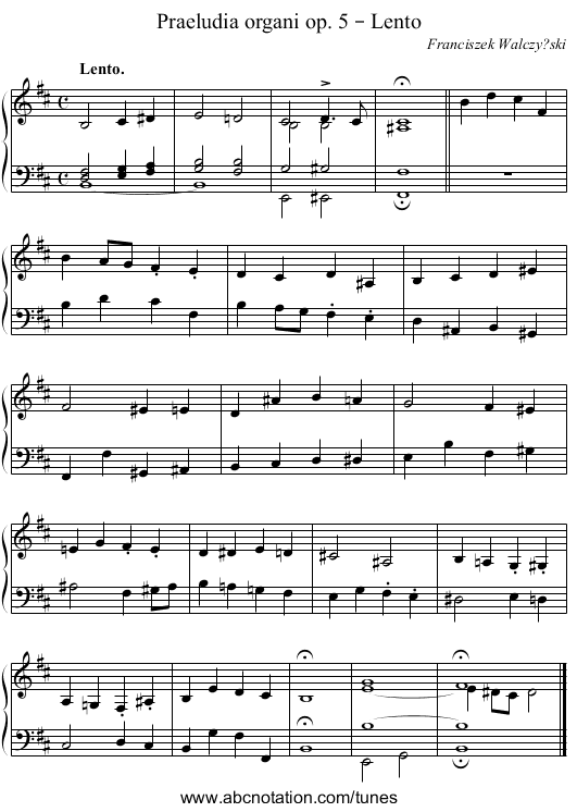Praeludia organi op. 5 – Lento - staff notation