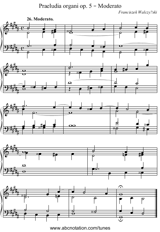 Praeludia organi op. 5 – Moderato - staff notation