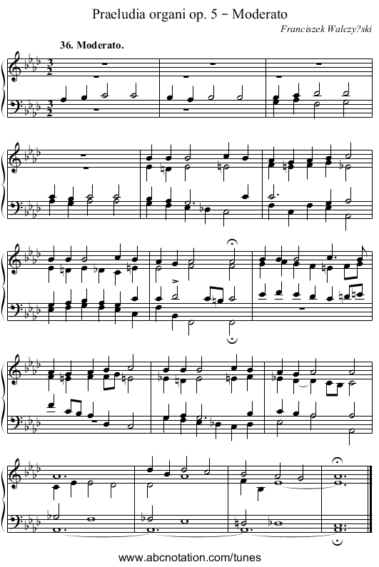 Praeludia organi op. 5 – Moderato - staff notation