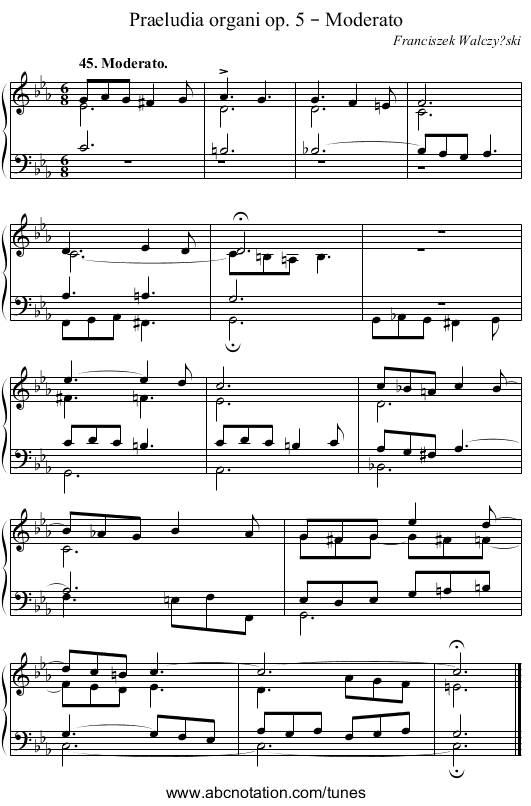Praeludia organi op. 5 – Moderato - staff notation