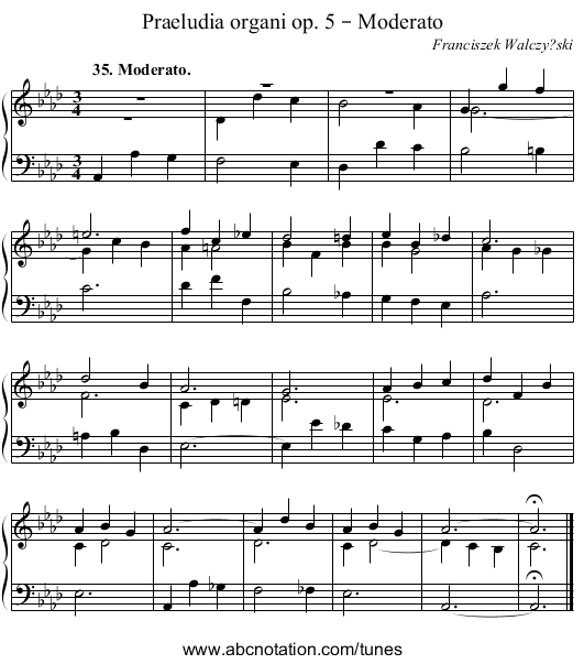 Praeludia organi op. 5 – Moderato - staff notation