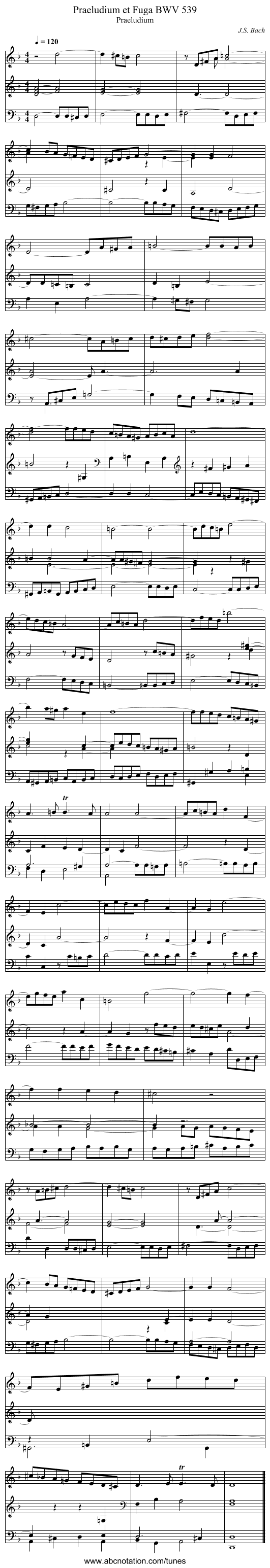 Praeludium et Fuga BWV 539 - staff notation