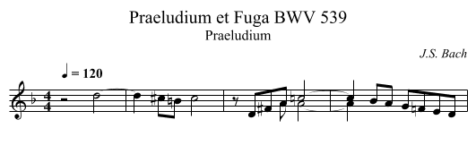 Praeludium et Fuga BWV 539 - staff notation