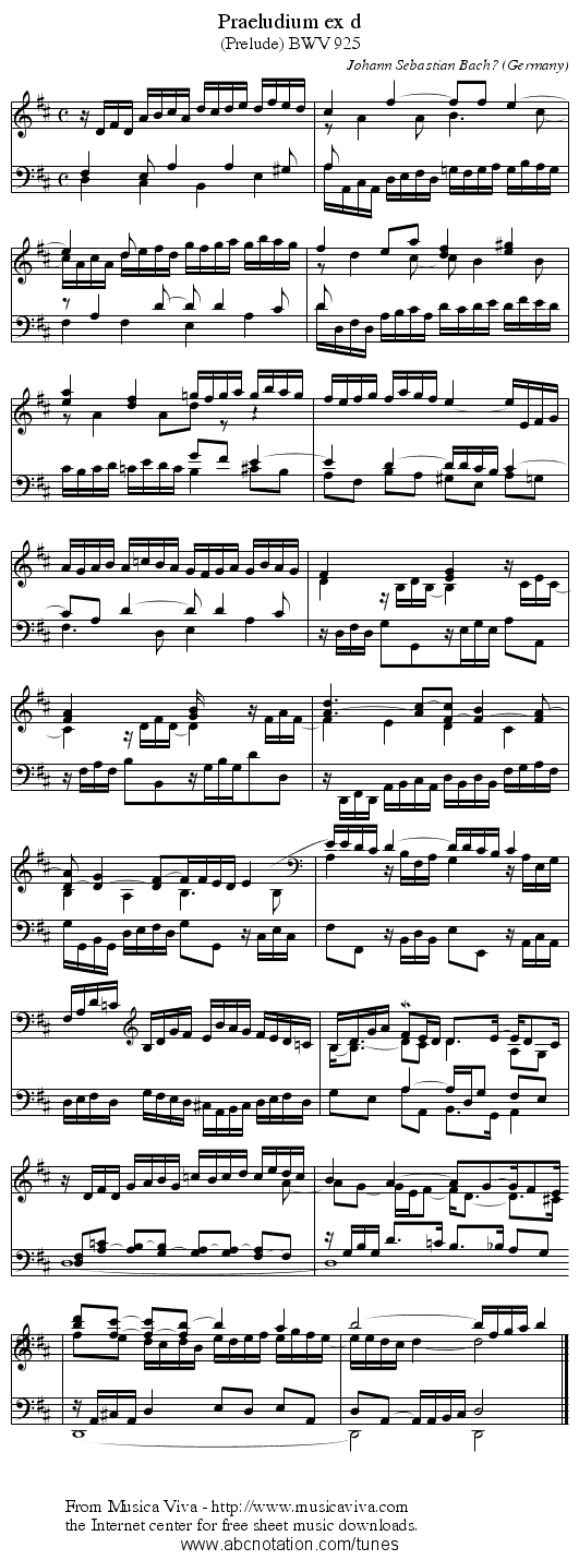 Praeludium ex d - staff notation
