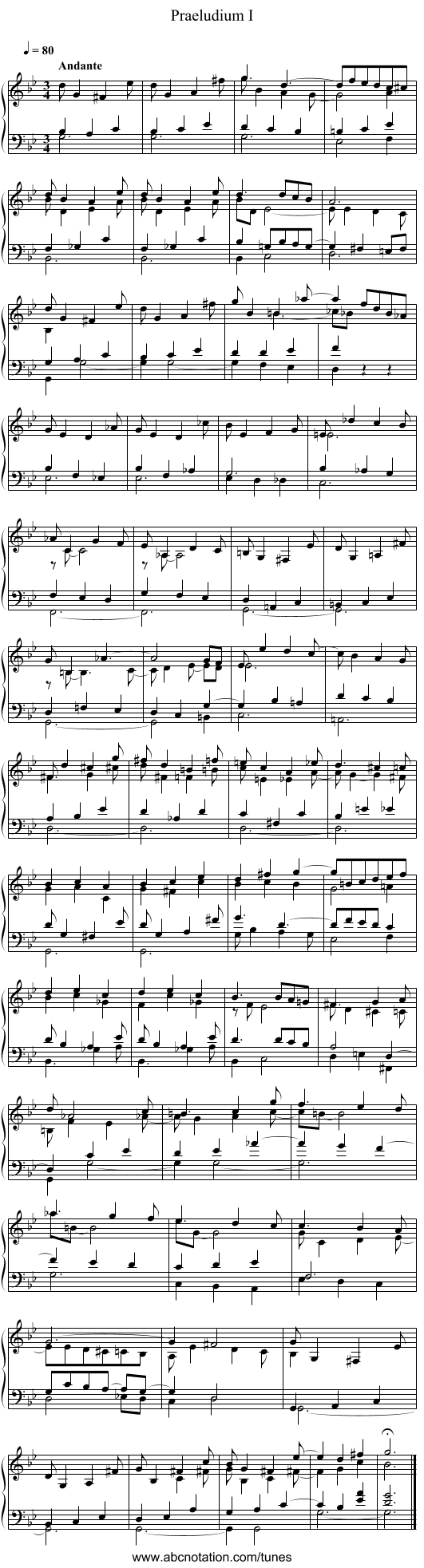 Praeludium I - staff notation