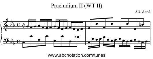 Praeludium II (WT II) - staff notation