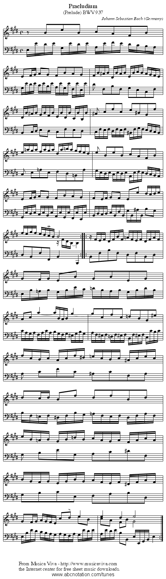 Praeludium - staff notation