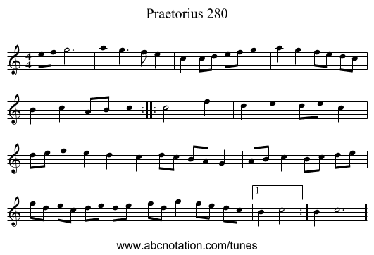 Praetorius 280 - staff notation