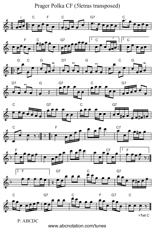 Prager Polka CF (5letras transposed) - staff notation
