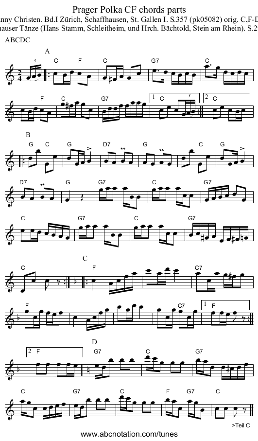 Prager Polka CF chords parts - staff notation