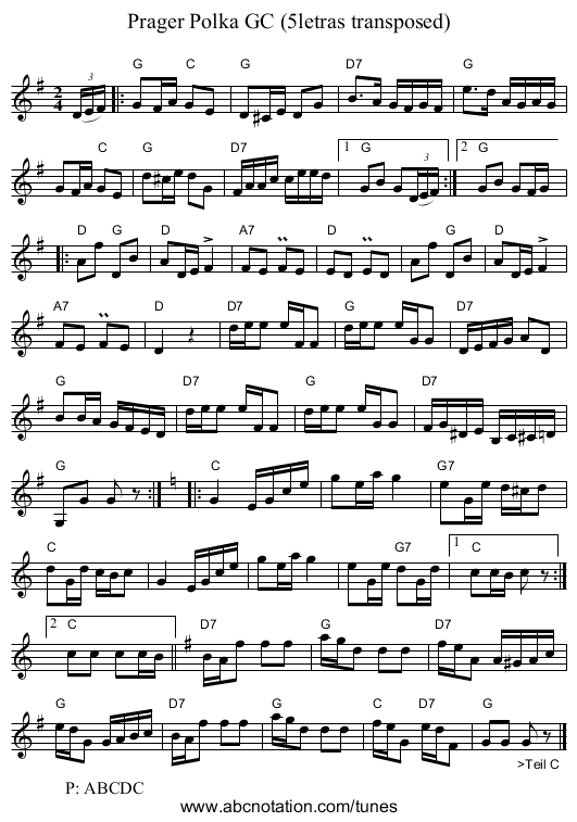 Prager Polka GC (5letras transposed) - staff notation