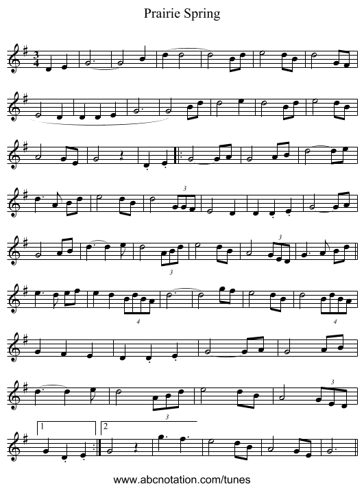 Prairie Spring - staff notation