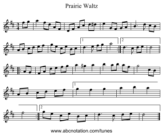 Prairie Waltz - staff notation