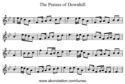 Praises of Downhill, The - staff notation