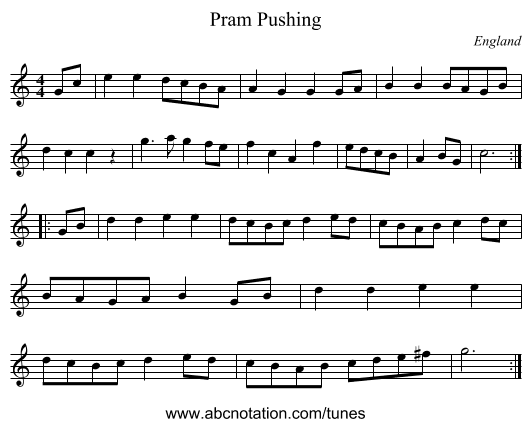 Pram Pushing - staff notation