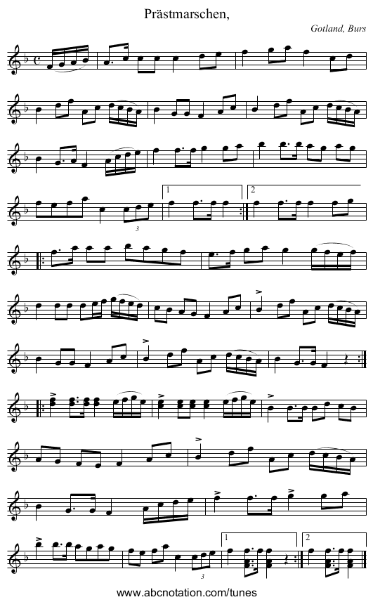 Prästmarschen, - staff notation
