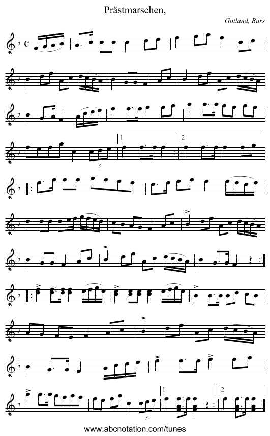 Pr&auml;stmarschen, - staff notation