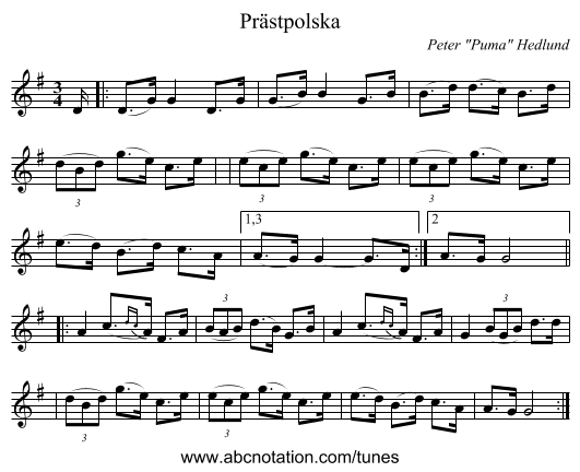 Pr&auml;stpolska - staff notation
