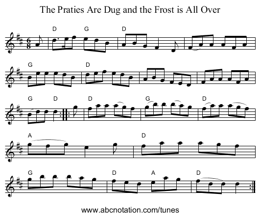Praties Are Dug and the Frost is All Over, The - staff notation