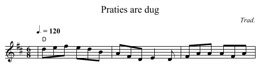 Praties are dug - staff notation
