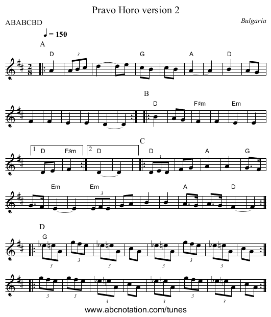 Pravo Horo version 2 - staff notation