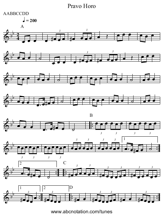 Pravo Horo - staff notation