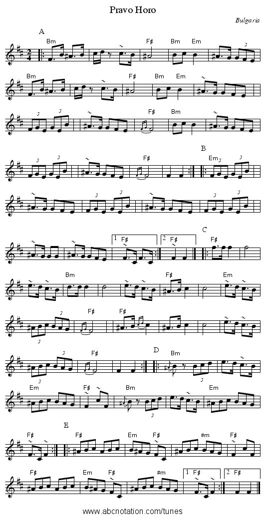 Pravo Horo - staff notation