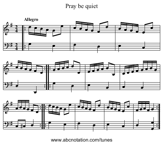 Pray be quiet - staff notation