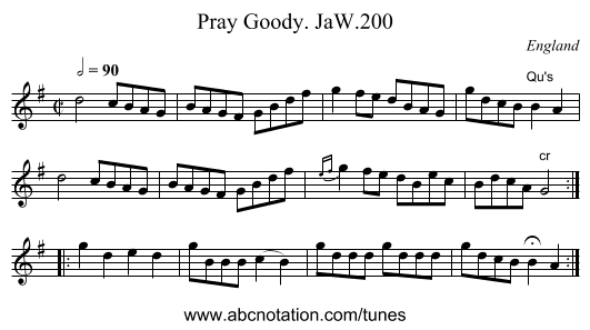 Pray Goody. JaW.200 - staff notation