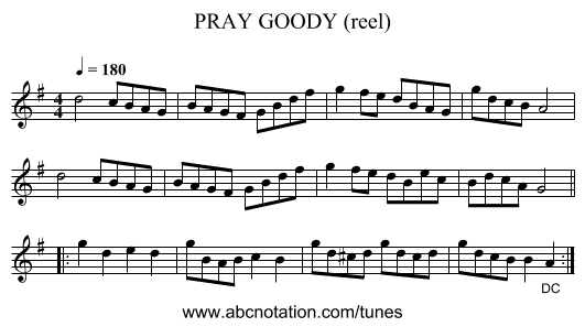PRAY GOODY (reel) - staff notation