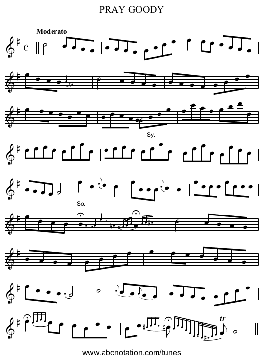 PRAY GOODY - staff notation