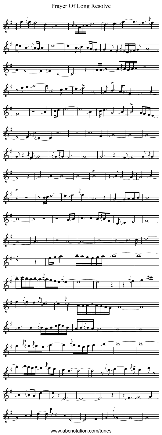 Prayer Of Long Resolve - staff notation